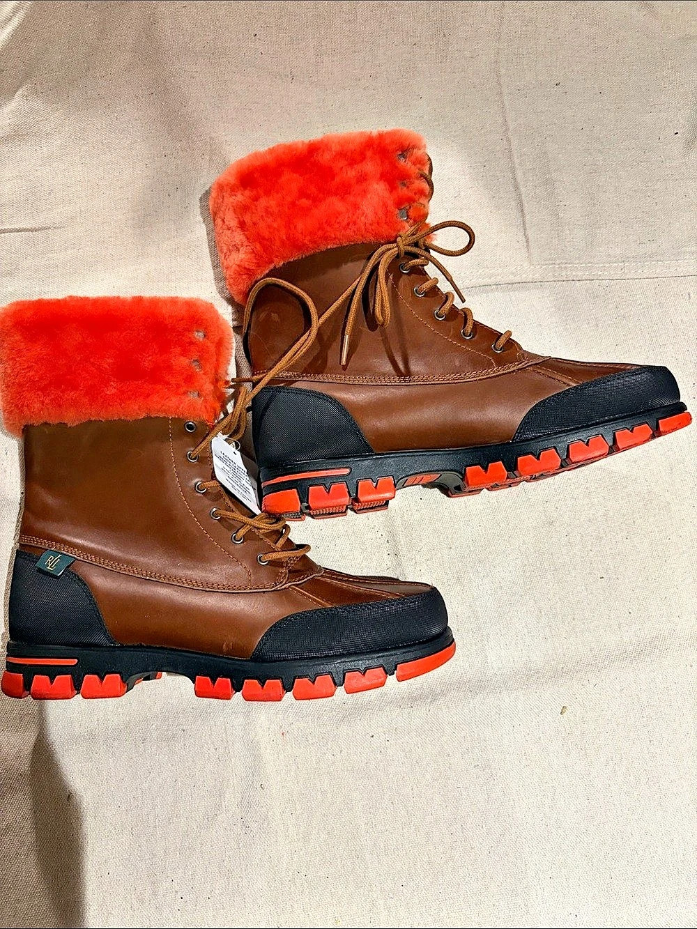 Ralph Lauren Leather Winter Boots in Brown & Orange Like New